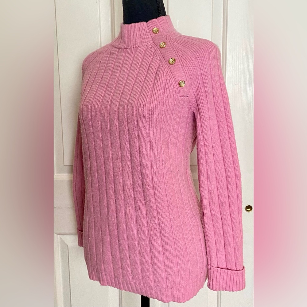 Talbots Pink Ribbed Button Mockneck Sweater - Picture 5 of 8